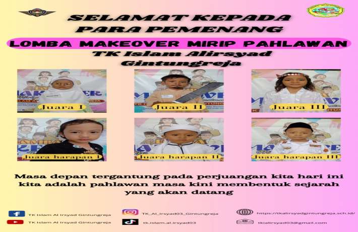 Pengumuman Lomba Makeover Mirip Pahlawan TK ISLAM AL IRSYAD GINTUNGREJA
